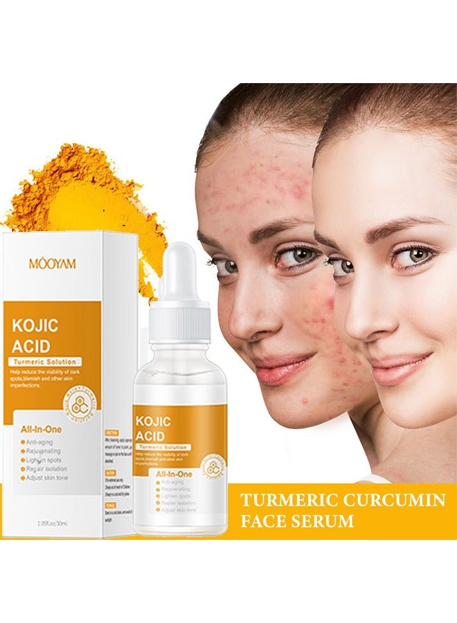 MOOYAM KOJIC ACID Turmeric Solution, All Natural Turmeric Skin Brightening Serum - Cleanses Skin, Fights Acne, Evens Tone, Heals Scars  - Image 1