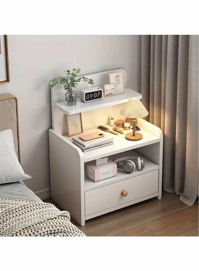 MYONE Bedside Table Nightstand Table Bedside Cabinet with Drawers White Wood Simple Modern Nordic Side Table End Table Small Space Corner Table Storage Cabinet - Image 1