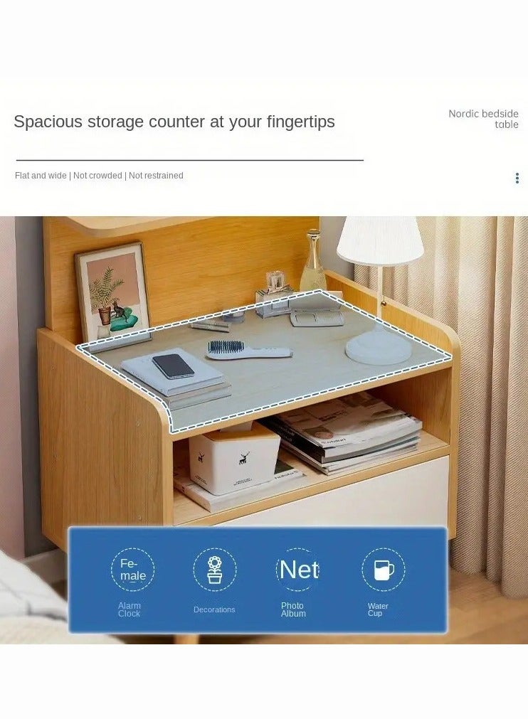 MYONE Bedside Table Nightstand Table Bedside Cabinet with Drawers White Wood Simple Modern Nordic Side Table End Table Small Space Corner Table Storage Cabinet - Image 3