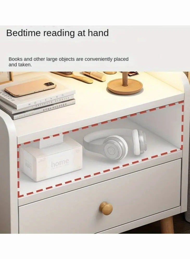 MYONE Bedside Table Nightstand Table Bedside Cabinet with Drawers White Wood Simple Modern Nordic Side Table End Table Small Space Corner Table Storage Cabinet - Image 4