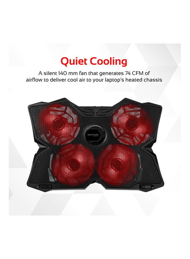 PROMATE Gaming Laptop Wired Cooling Pad, Ergonomic High-Speed Laptop Cooling Pad with 4 Silent Cooling Fan, Dual USB Port, Adjustable Height, LED Speed Display, Cable Organizer and Ani-Slip Grip for Laptops up to 17 Inch - Image 3