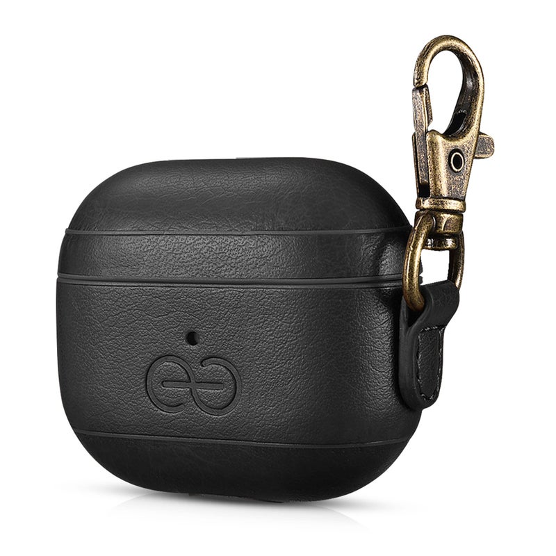 Dreem Om Case Cover with Keychain Clip Compatible with AirPods 3 for Apple AirPods 3rd Generation, Vegan Leather AirPod Case for Men & Women, Luxury Earbuds Accessory for iPhone - Black - Image 1