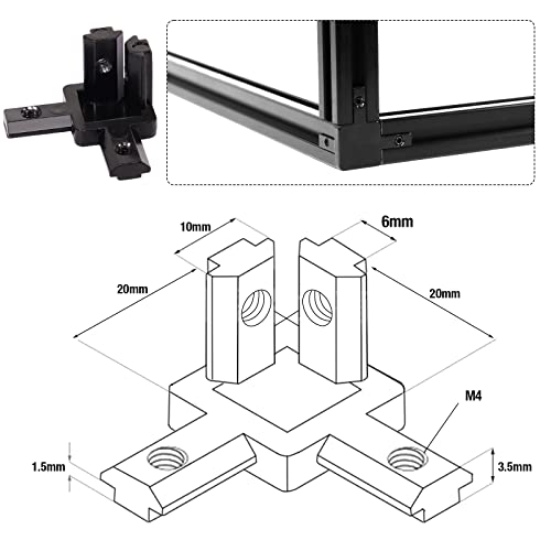 tchrules 20Pcs 2020 Aluminum Extrusion Connectors 3-Way End Corner Bracket Connector Black T Slot L-Shape Interior Corner Joint Bracket for Aluminum Extrusion Profile Slot Connector Set 6mm with Screws&Wrench - Image 5
