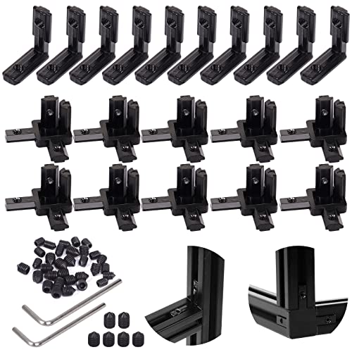 tchrules 20Pcs 2020 Aluminum Extrusion Connectors 3-Way End Corner Bracket Connector Black T Slot L-Shape Interior Corner Joint Bracket for Aluminum Extrusion Profile Slot Connector Set 6mm with Screws&Wrench - Image 1