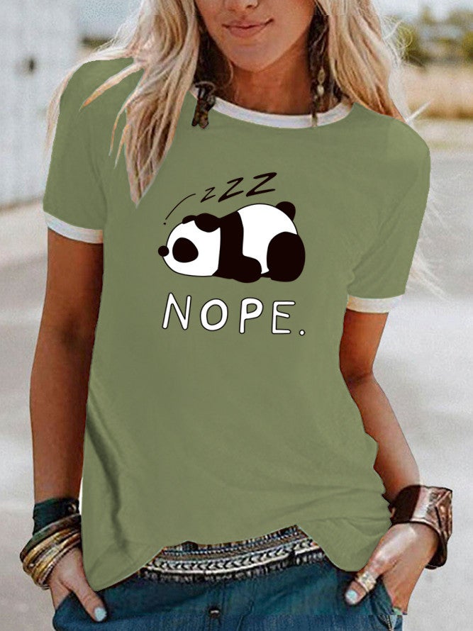 Wish Fun Panda Pattern Printed Raglan Contrast Short Sleeve T-Shirt - Image 1