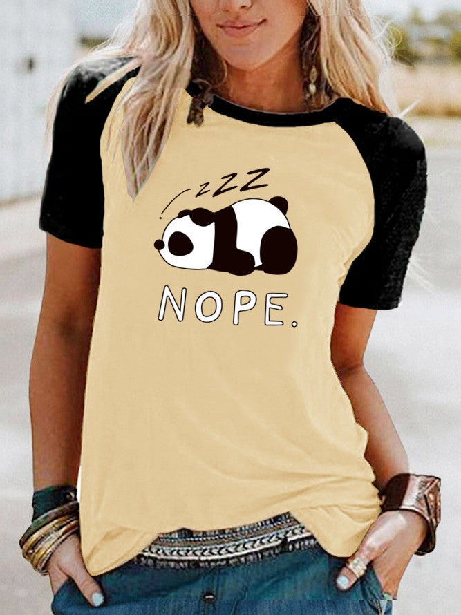 Wish Fun Panda Pattern Printed Raglan Contrast Short Sleeve T-Shirt - Image 3