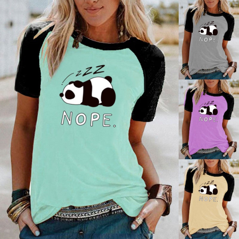 Wish Fun Panda Pattern Printed Raglan Contrast Short Sleeve T-Shirt - Image 2