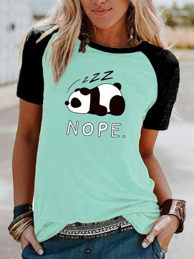 Wish Fun Panda Pattern Printed Raglan Contrast Short Sleeve T-Shirt - Image 5