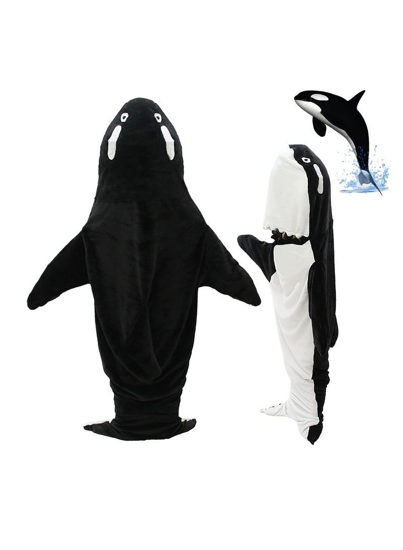 Cozy Wearable Whale and Shark Blanket Hoodie for Adults and Kids, Super Soft Flannel Gift for Girls - Image 1