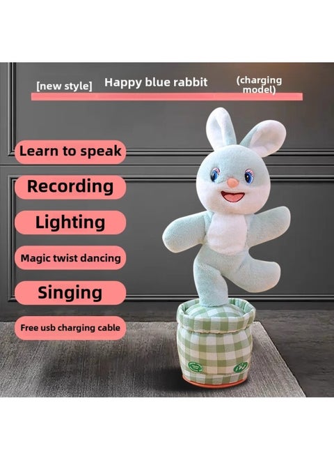 Re-reading Duck 0-1 Years Old 3 Babies Learn To Talk, Sing And Dance To Calm Babies, Artifact Doll Plush Toy-Color:[upgraded Charging Model] Happy Blue Rabbit (comes With Charging Cable + Magic Dance + Learning To Speak + 120 Songs + Recording + Lighting)