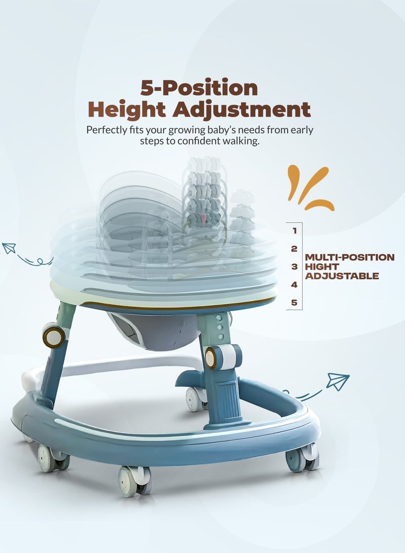 بيبي مشاية أطفال بيتاليا ٢ في ١ قابلة للطي مع ٥ ارتفاعات قابلة للتعديل، وقضيب دفع، وقضيب ألعاب موسيقية | مشاية أنشطة للأطفال الصغار | مشاية دفع للأولاد والبنات من ٦ إلى ١٨ شهرًا، لون أخضر - Image 5