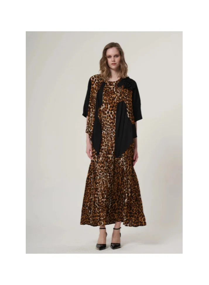 MissWhence Plus Size Leopard Dress with Jacket - Orange