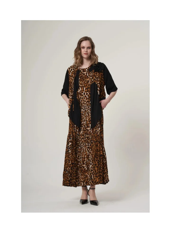 MissWhence Plus Size Leopard Dress with Jacket - Orange