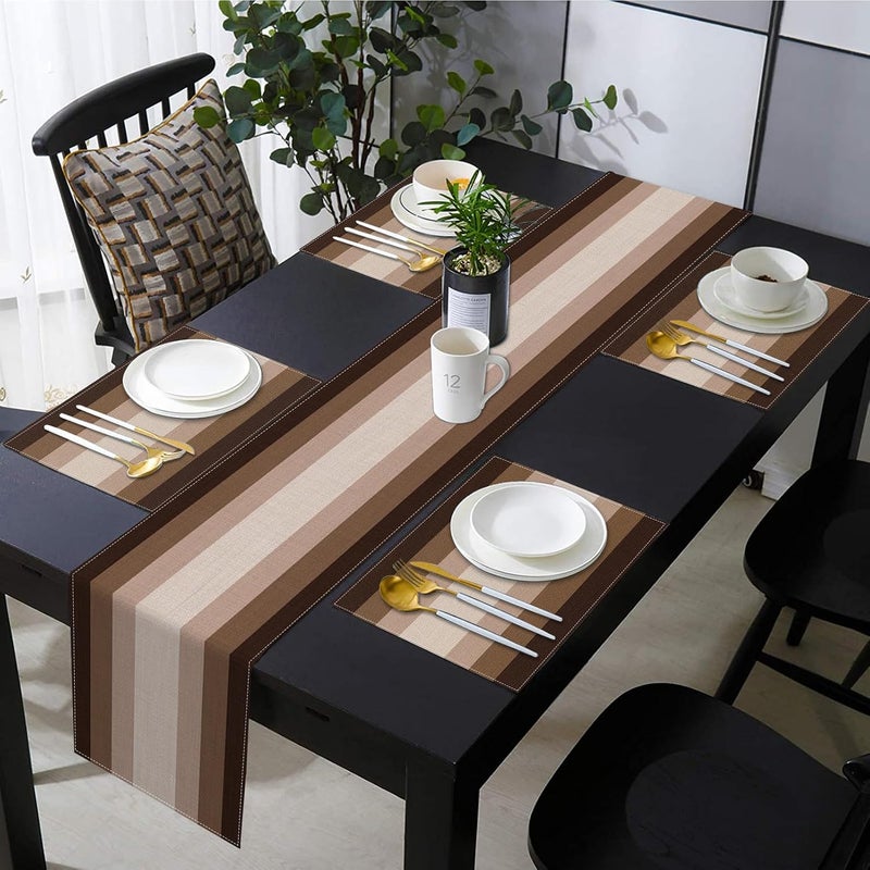 Emvency Coffee Brown Gradient Table Runner and Placemats Set of 6, Modern Geometric Abstract Painting Art Dining Decor for Daily Use(1 Table Runner 72 inches Long and 6 Placemats) - Image 5