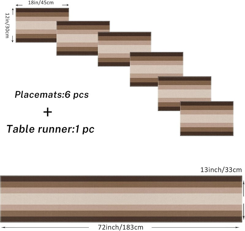 Emvency Coffee Brown Gradient Table Runner and Placemats Set of 6, Modern Geometric Abstract Painting Art Dining Decor for Daily Use(1 Table Runner 72 inches Long and 6 Placemats) - Image 2