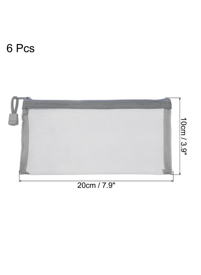 MECCANIXITY MECCANIXITY Mesh Zipper Bags, A6 Nylon Zip Pouch Pencil Case Storage Pockets for Travel Office Accessories, Gray Pack of 6  - Image 2