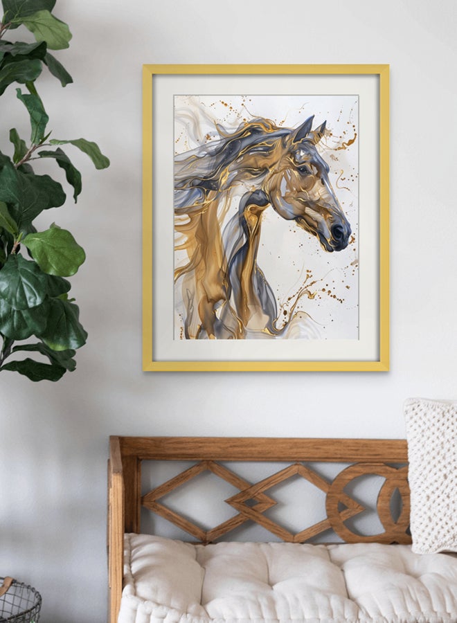 Art Decor Art Decor Water Color Ink Style Horse Art with Gold and Black Accents with Matboard Framed Fine Art Wall Décor for Living Room Bedroom Dining Room Office Gifting - Image 1