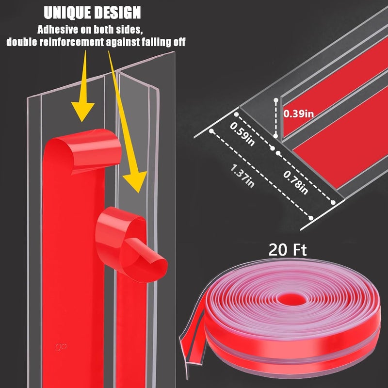 AEIOUD Upgrade T-Shaped Door Draft Stopper, Clear Silicone Seal Strip Weather Stripping for Side of Door Frame (1.37" Wide X 20 Ft Elder) - Image 2