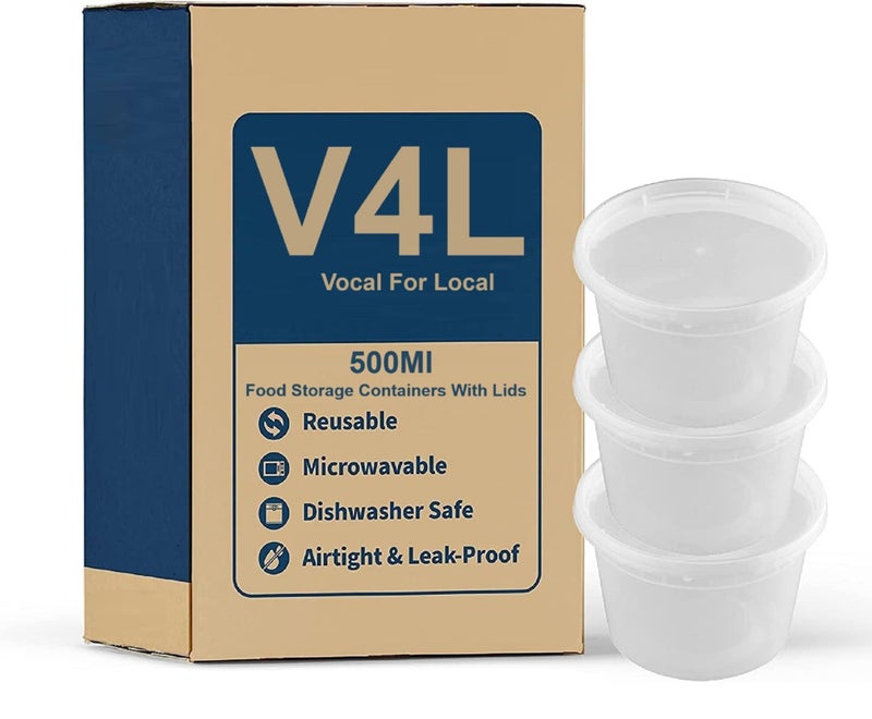 V4L Transparent Takeout Food Containers Food Storage Containers With Lids Freezer Safe | Meal Prep | Microwavable Dishwasher | Leakproof | BPA Free (500 ml pack of 25) - Image 2