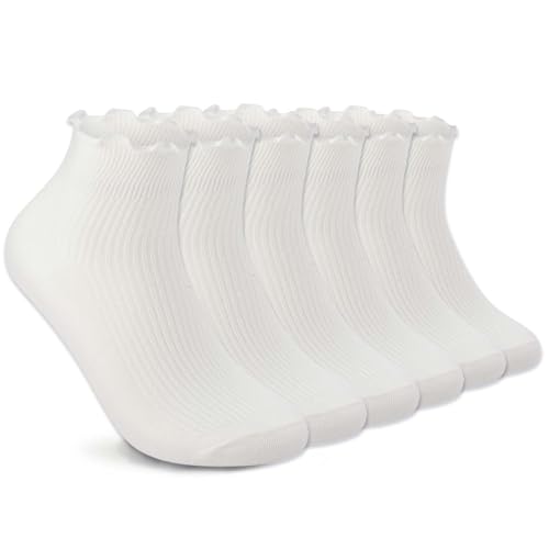 DarkCom 6 Pairs Women's Ruffle Socks Cute Ankle Super Soft Breathable Cool Frilly Socks For Mary Jane Shoes - Image 1
