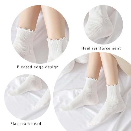 DarkCom 6 Pairs Women's Ruffle Socks Cute Ankle Super Soft Breathable Cool Frilly Socks For Mary Jane Shoes - Image 2
