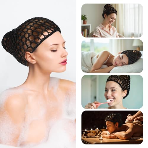 Bremorou 2 قطعة غطاء شعر توبى شبكي للنوم قبعة استحمام زينة غطاء شعر للنساء أسود رمادي - Image 3