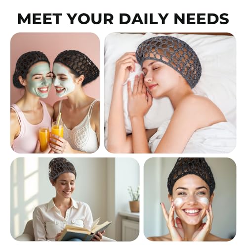 Bremorou 2 قطعة غطاء شعر توبى شبكي للنوم قبعة استحمام زينة غطاء شعر للنساء أسود رمادي - Image 4