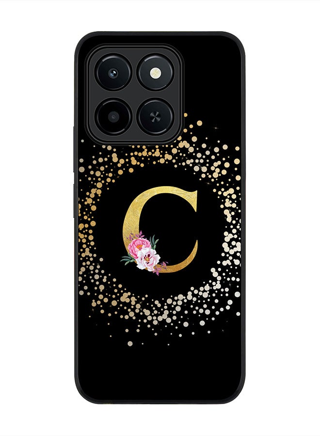 For Honor X6c Case,Slim fit Camera Protection, Shockproof Thin Phone cover  - Custom Monogram Floral - C ( Black )