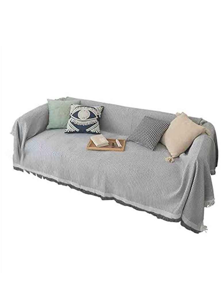 Captaintech Thickened Weave Sofa Cover, Couch Covers for 3 Cushion Couch, Sectional Couch Covers for Home or Workplace Weave Sofa Towel Cover Tablecloth Carpet Throw Blanket For Bed, Grey/White180x260cm - Image 1