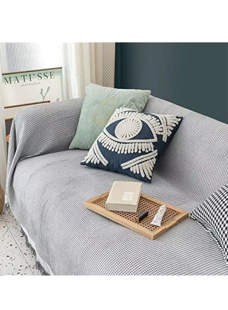Captaintech Thickened Weave Sofa Cover, Couch Covers for 3 Cushion Couch, Sectional Couch Covers for Home or Workplace Weave Sofa Towel Cover Tablecloth Carpet Throw Blanket For Bed, Grey/White180x260cm - Image 5