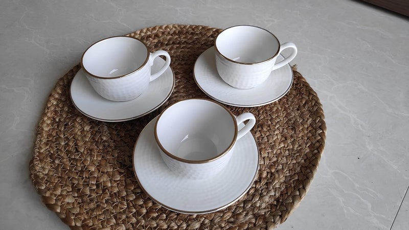 BeauZara BeauZara Premium Ceramic Gold/Silver Line for Home and Kitchen Tea Cup (6 Cup and 6 Saucer) - Image 4