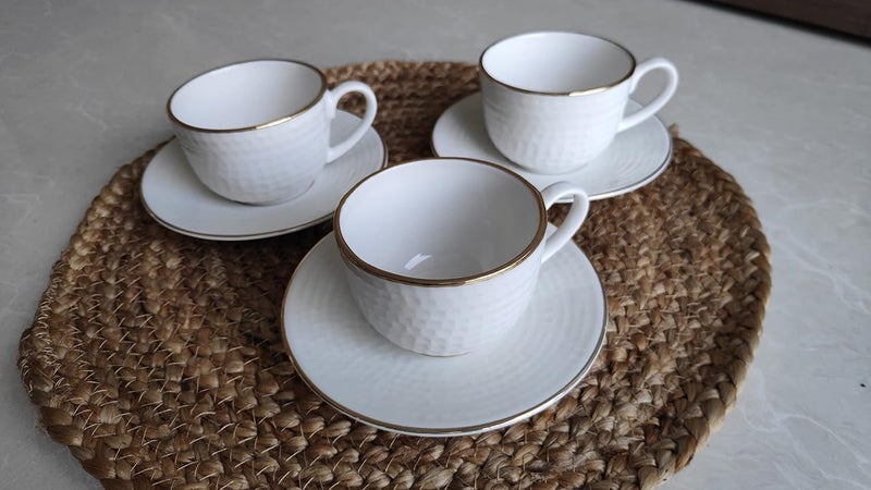 BeauZara BeauZara Premium Ceramic Gold/Silver Line for Home and Kitchen Tea Cup (6 Cup and 6 Saucer) - Image 2