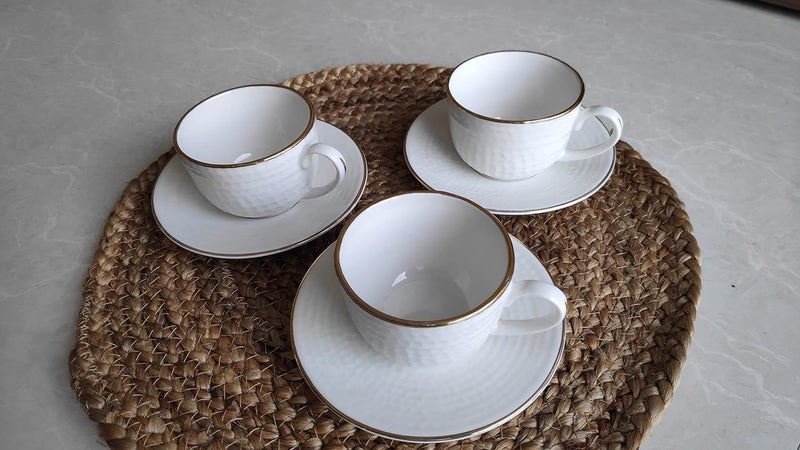 BeauZara BeauZara Premium Ceramic Gold/Silver Line for Home and Kitchen Tea Cup (6 Cup and 6 Saucer) - Image 3