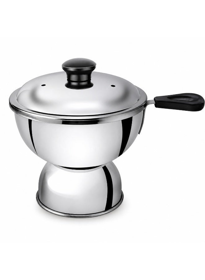 Stainless Steel Chiratta Cup Puttu Maker Steamer Big with Steamer Plate, Bakelite lid knob, Brass Vent and Black Plastic Handle to use with Pressure Cooker Top - Image 1