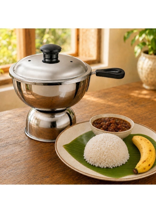 Stainless Steel Chiratta Cup Puttu Maker Steamer Big with Steamer Plate, Bakelite lid knob, Brass Vent and Black Plastic Handle to use with Pressure Cooker Top - Image 2