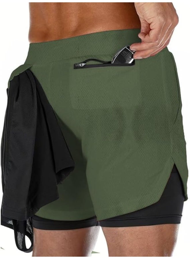 VITION Gym Shorts for Men, Men's Activewear Running Shorts,Drawstring Gym Shorts Men, 2 Layer Loose Athletic Shorts with 4 Pockets (XX-Large, Green/Black) - Image 3