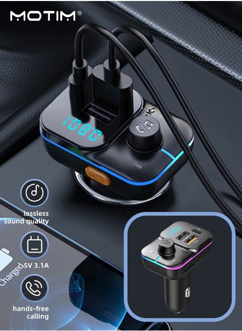 Wireless Car Adapter Car Kit with QC USB 3.1A Charger+ PD Fast Charging, Car Fast Charger MP3 Player Support TF Card & USB Disk, MP3 Music Player, Bluetooth FM Transmitter