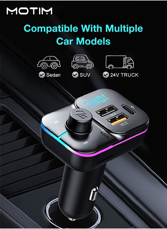Wireless Car Adapter Car Kit with QC USB 3.1A Charger+ PD Fast Charging, Car Fast Charger MP3 Player Support TF Card & USB Disk, MP3 Music Player, Bluetooth FM Transmitter