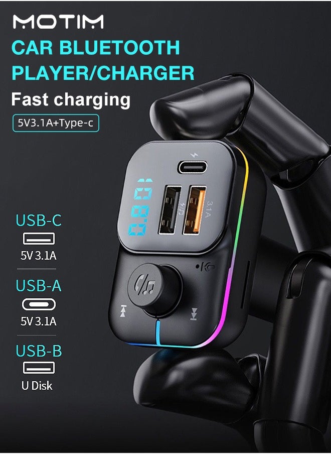 Wireless Car Adapter Car Kit with QC USB 3.1A Charger+ PD Fast Charging, Car Fast Charger MP3 Player Support TF Card & USB Disk, MP3 Music Player, Bluetooth FM Transmitter