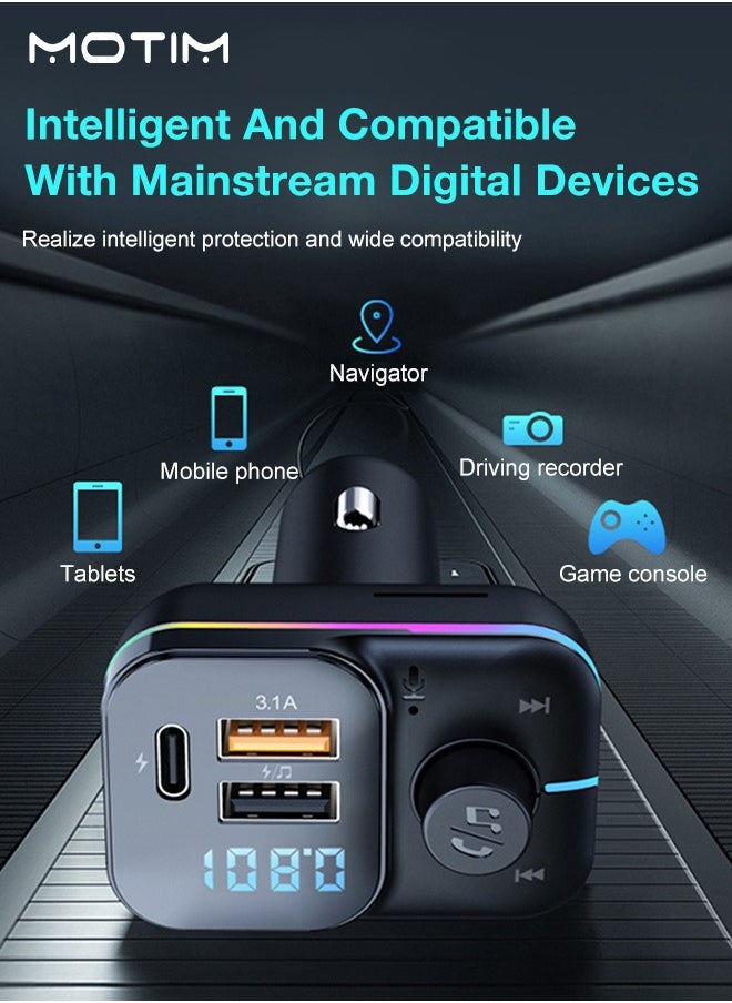Wireless Car Adapter Car Kit with QC USB 3.1A Charger+ PD Fast Charging, Car Fast Charger MP3 Player Support TF Card & USB Disk, MP3 Music Player, Bluetooth FM Transmitter