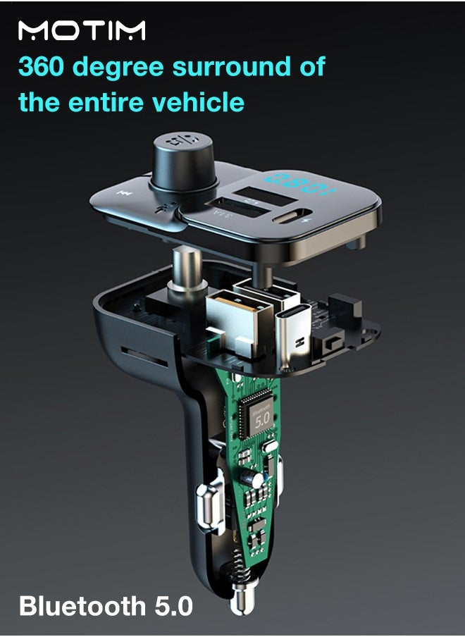 Wireless Car Adapter Car Kit with QC USB 3.1A Charger+ PD Fast Charging, Car Fast Charger MP3 Player Support TF Card & USB Disk, MP3 Music Player, Bluetooth FM Transmitter