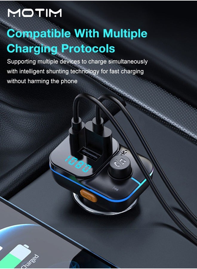 Wireless Car Adapter Car Kit with QC USB 3.1A Charger+ PD Fast Charging, Car Fast Charger MP3 Player Support TF Card & USB Disk, MP3 Music Player, Bluetooth FM Transmitter