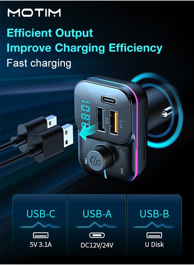 Wireless Car Adapter Car Kit with QC USB 3.1A Charger+ PD Fast Charging, Car Fast Charger MP3 Player Support TF Card & USB Disk, MP3 Music Player, Bluetooth FM Transmitter