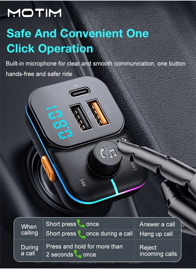 Wireless Car Adapter Car Kit with QC USB 3.1A Charger+ PD Fast Charging, Car Fast Charger MP3 Player Support TF Card & USB Disk, MP3 Music Player, Bluetooth FM Transmitter