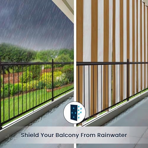 HIPPO Outdoor Stripe 180 GSM Sun Blocking Balcony Eyelet/Grommet Curtain Sun Protection, Light Filtering for Garden Patio (Beige-White, 4.5FTX8FT) - Image 5