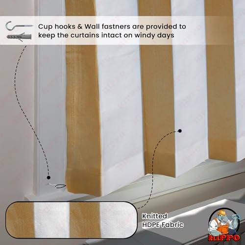 HIPPO Outdoor Stripe 180 GSM Sun Blocking Balcony Eyelet/Grommet Curtain Sun Protection, Light Filtering for Garden Patio (Beige-White, 4.5FTX8FT) - Image 4