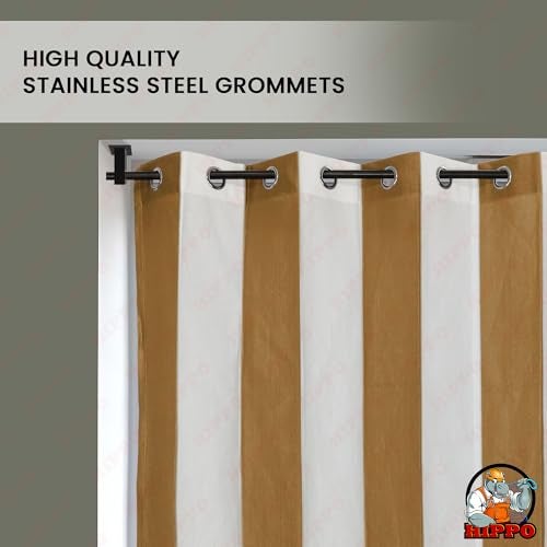 HIPPO Outdoor Stripe 180 GSM Sun Blocking Balcony Eyelet/Grommet Curtain Sun Protection, Light Filtering for Garden Patio (Beige-White, 4.5FTX8FT) - Image 3
