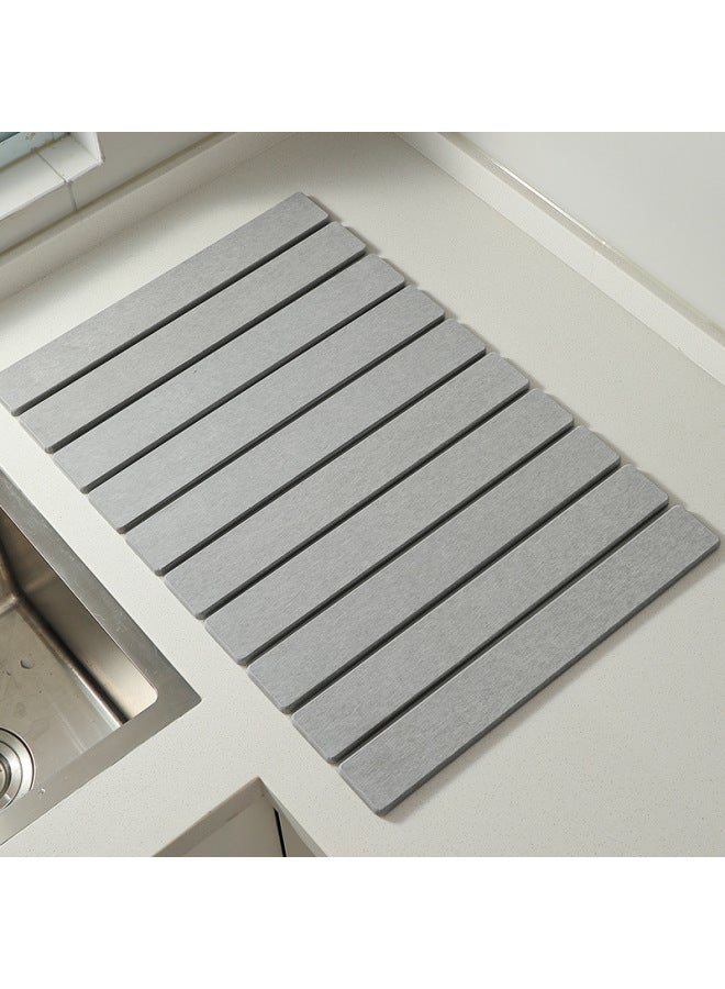 بساط تجفيف أدوات المائدة الأرضية الدياتومي عبر الحدود، بساط تجفيف الأطباق قابل للطي، بساط مطبخ الحمام متعدد الوظائف ماص للسطح - اللون: رمادي متوسط، المواصفات: 30*40 سم - Image 1