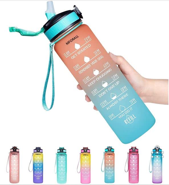 Mforall Time Marker Water Bottle Plastic Water Bottle 1 litter With Motivational Time Marker Unbreakable Durable BPA Free NonToxic Leak proof Water Bottle for Gym Office Multi Colour - Image 1