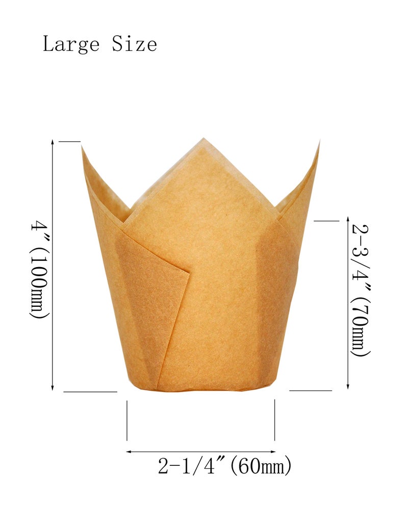 QLSmypkg Large Muffin Greaseproof paper Baking cupcake cups, 2-1/4" x 4" Natural Tulip Baking Cup Case of 125 pcs (Large size) (125) - Image 2